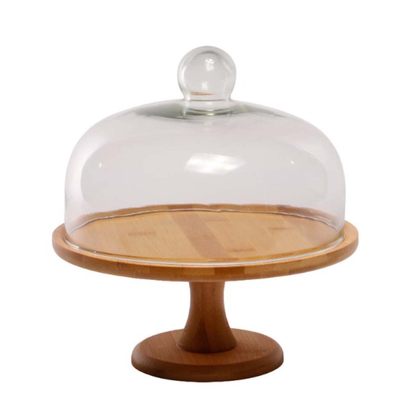 Tortera Quesera de Madera con Pie y Tapa de Vidrio 25cm