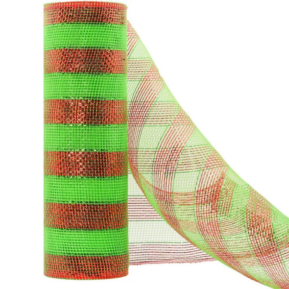 Cinta Decorativa de Fibra Verde con Franjas Rojas 25 cm x 9 m