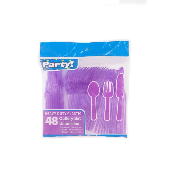 Juego de Cubiertos de Plástico Púrpura Transparente Reutilizable 48 Piezas para Fiestas Greenbrier