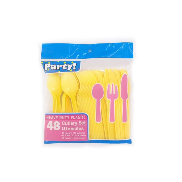 Juego de Cubiertos de Plástico Amarillo Reutilizable 48 Piezas para Fiestas Greenbrier