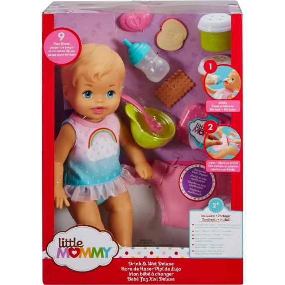 Muñeca Little Mommy Drink & Wet Deluxe con Accesorios - Juguete Interactivo de 9 Piezas
