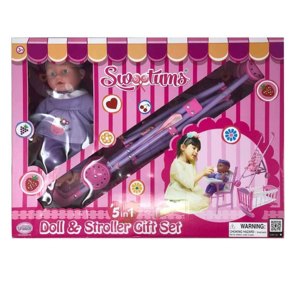 Uneeda Sweetums juego de regalo para muñecas con carrito, cuna, silla y biberón