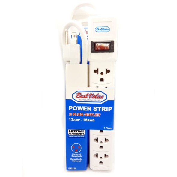 Regleta Eléctrica Blanca de 6 Enchufes con Interruptor Best-Value E33226