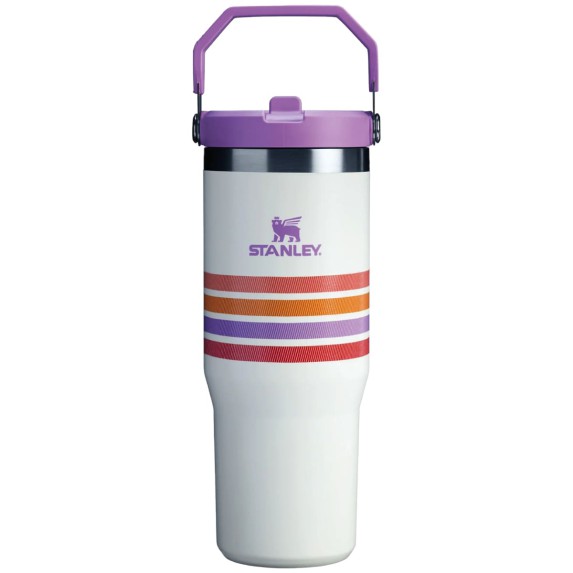 Vaso Stanley Flip Straw Tumbler 887ml Rayado Lila y Crema