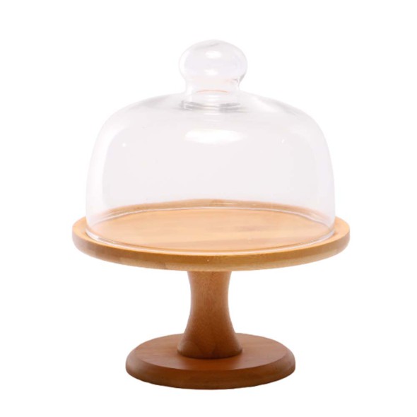 Tortera Quesera de Madera con Pie y Tapa de Vidrio 20cm