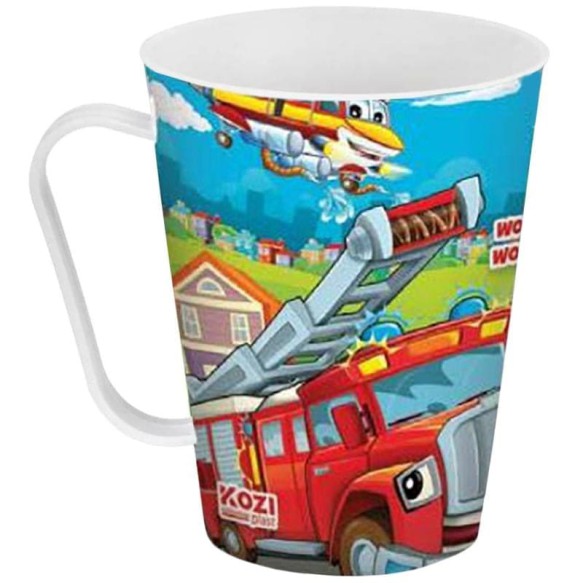 Taza Plástica Decorada Bombero 430 ml Kozi Plast 1446B