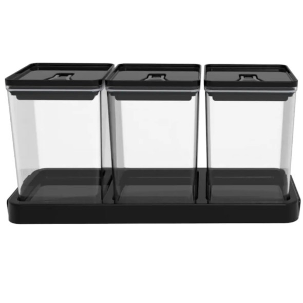 Kit Organizador Hermético Dubai Trio 1,5L x 3 Negro