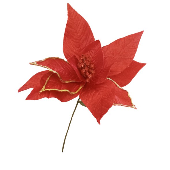Flor Poinsettia Metálica de Terciopelo 25 cm – Color Rojo