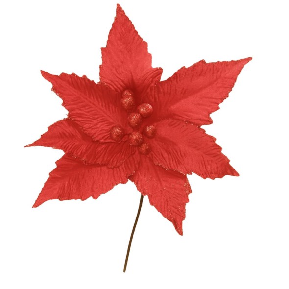 Flor Poinsettia de Terciopelo con Purpurina 29 cm – Color Rojo