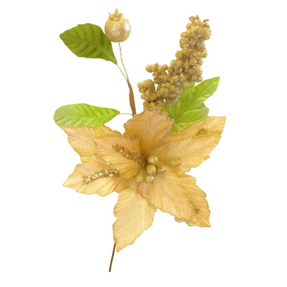 Flor Poinsettia con Lentejuelas 22 cm – Color Dorado