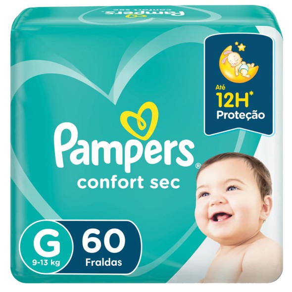 Pañales Pampers Confort Sec G x60 – Protección hasta por 12 horas con ajuste cómodo y seco