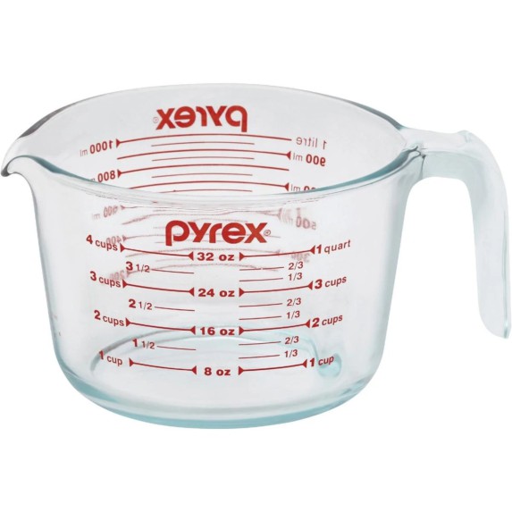 Taza Medidora de Vidrio Pyrex Prepware 1000 ml con Medidas en Relieve