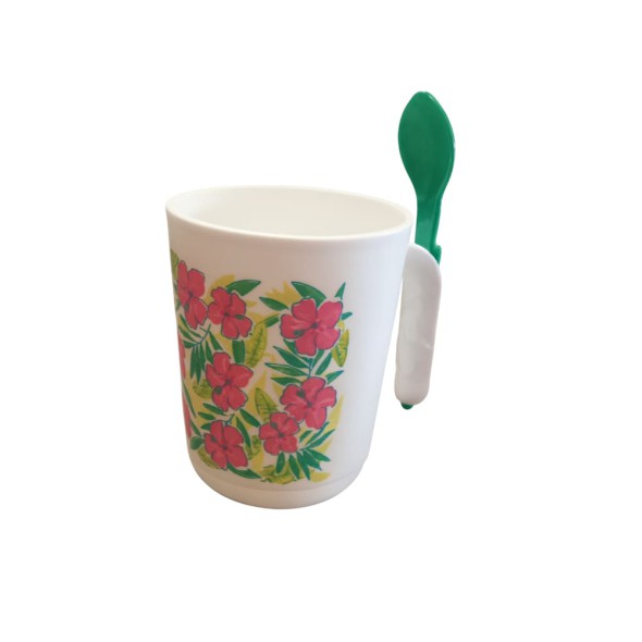 Taza Tupperware 350 ml con Diseño Floreado + Cuchara Verde – Modelo 7686A-4