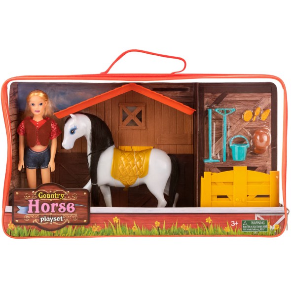 Juego de Caballo de Campo de Plástico con Jinete y Accesorios – Juguete Infantil Educativo