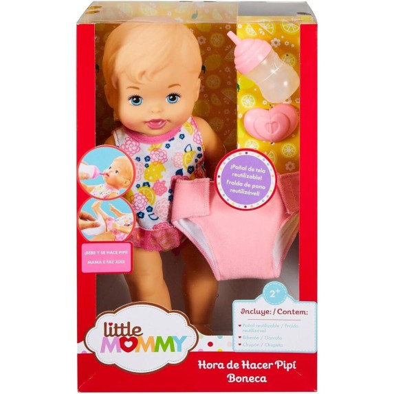 Muñeca Little Mommy Bebé Rosa Bebidas y Mojados – Bebe Agua y Moja el Pañal con Accesorios