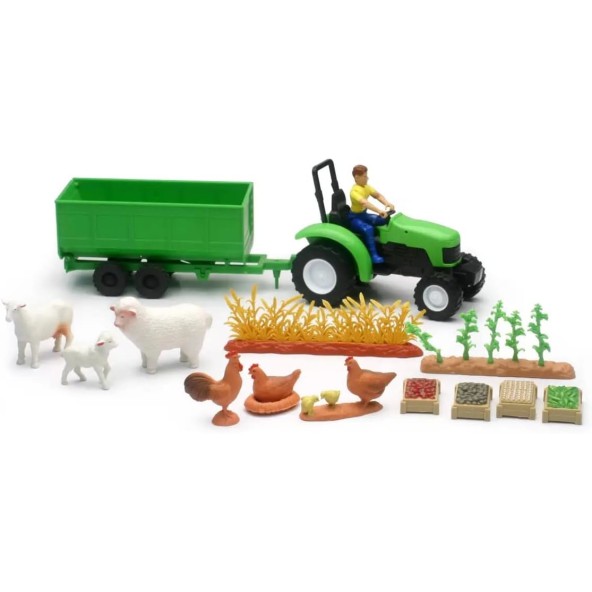 NewRay Country Life Animales de Granja y Accesorios – Set de Juego de Tractor y Animales