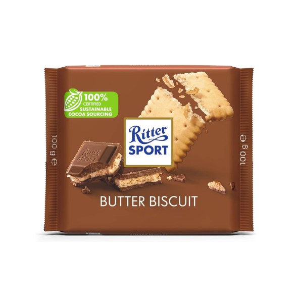 Chocolate Ritter Sport con Galleta 100g – Chocolate con Leche y Relleno Crujiente Alemán