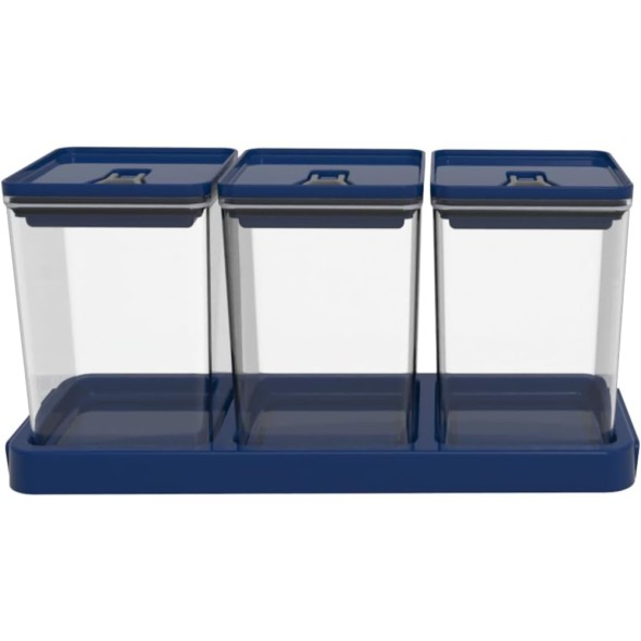 Kit Organizador Hermético Dubai Trio 1,5 Litros x 3 Azul