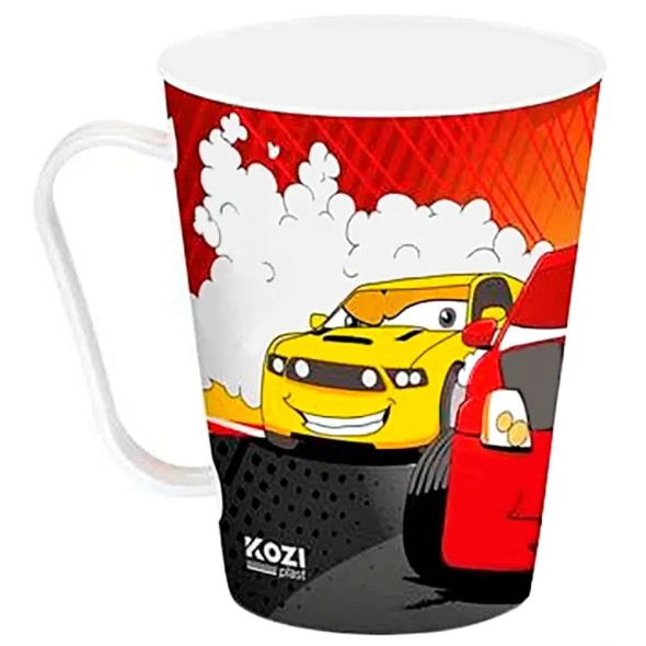 Taza Plástica Decorada Autos 430 ml Kozi Plast 1446C