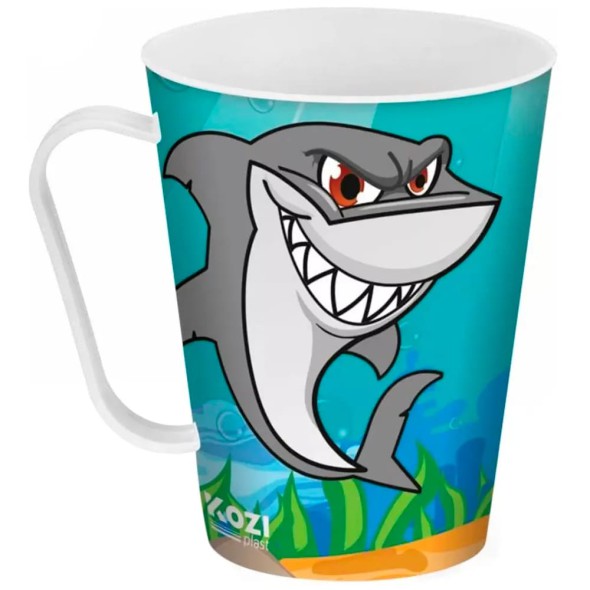 Taza Plástica Decorada Tiburón 430 ml Kozi Plast 1403A