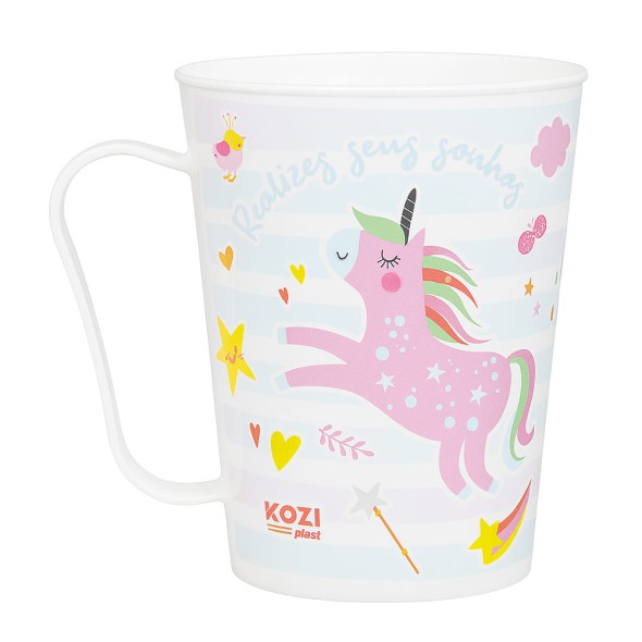 Taza Plástica Decorada Unicornio 430 ml Kozi Plast 1445S