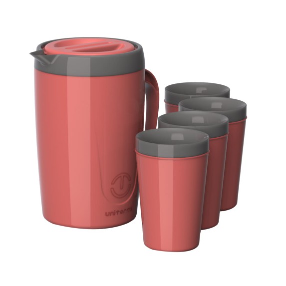 Kit jarra Caribe 2 L con cuatro vasos Unitermi rosa
