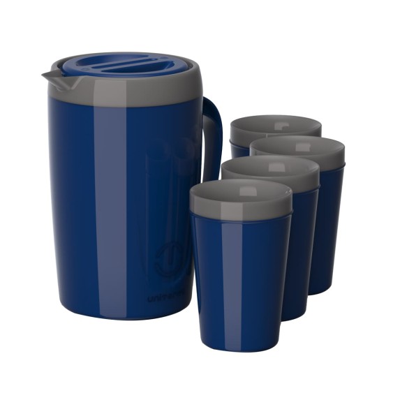 Kit jarra Caribe 2 L con cuatro vasos Unitermi azul