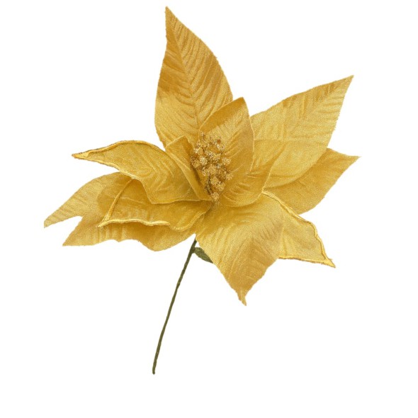 Flor Navideña Poinsettia Metálica Terciopelo 25 cm Color Dorado