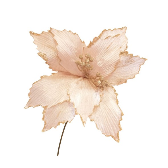 Flor Navideña Poinsettia Terciopelo 24 cm Rosa Dorado para Decoración