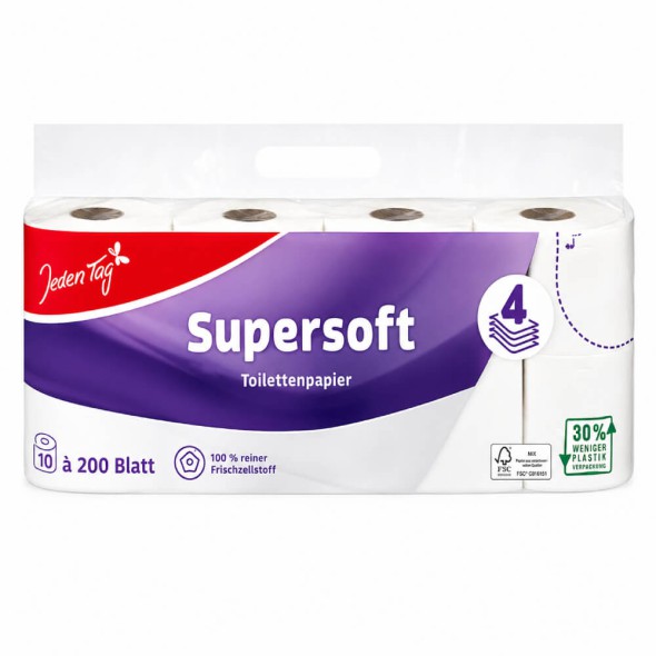Papel Higiénico de 4 Capas Jeden Tag 10 Rollos x 200 Hojas
