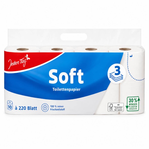 Papel Higiénico de 3 Capas Jeden Tag 10 Rollos x 220 Hojas
