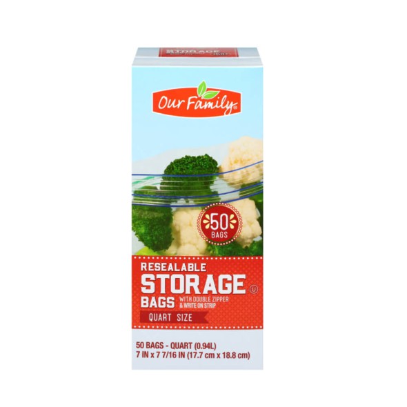 Our Family Resealable Storage Bags Quart Size 50 Bolsas