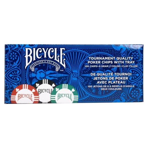 Fichas de Póker Bicycle 100 Unidades con Bandeja Casino